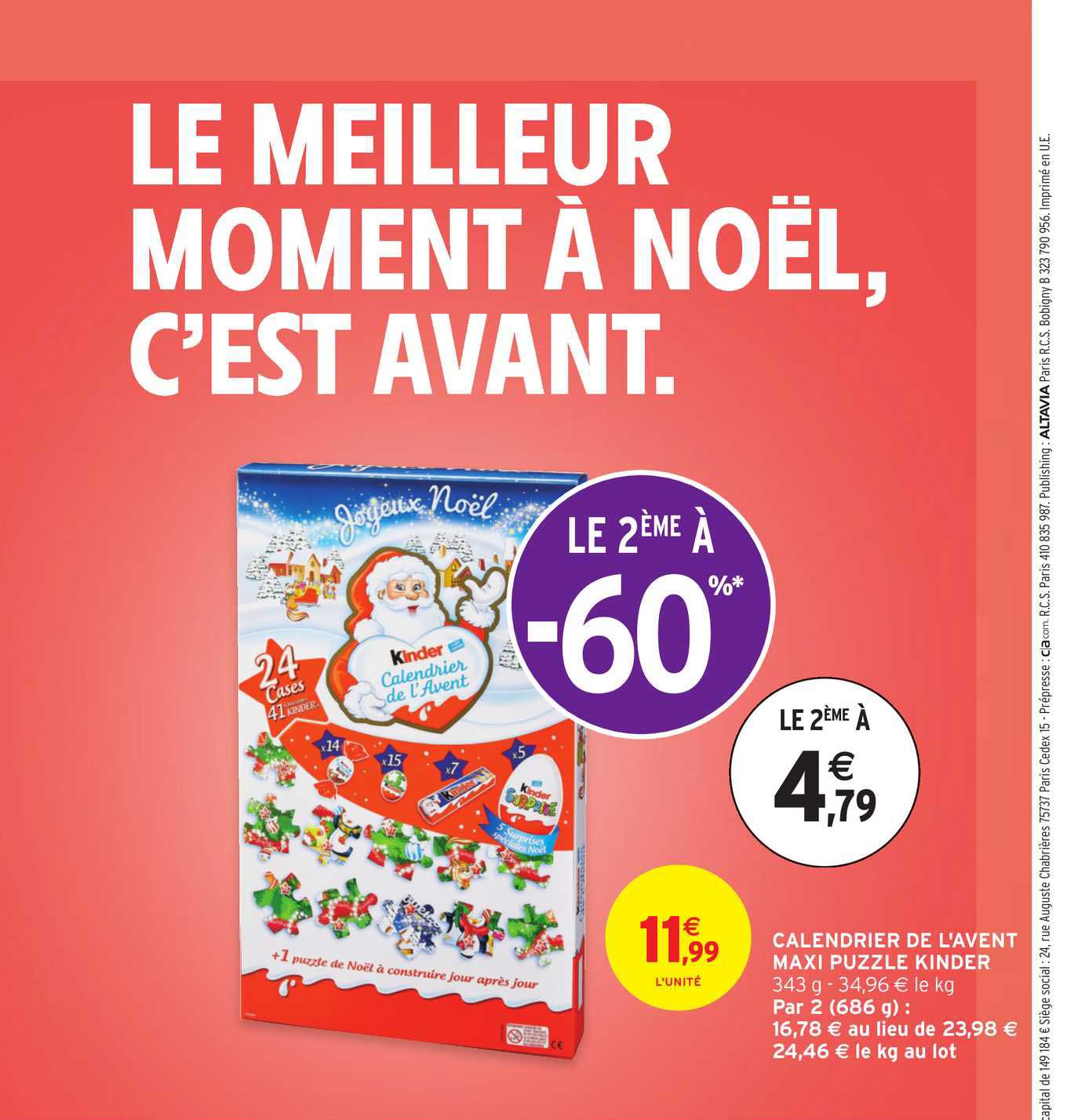 calendrier de l'avent maxi puzzle kinder le 2ème à -60%