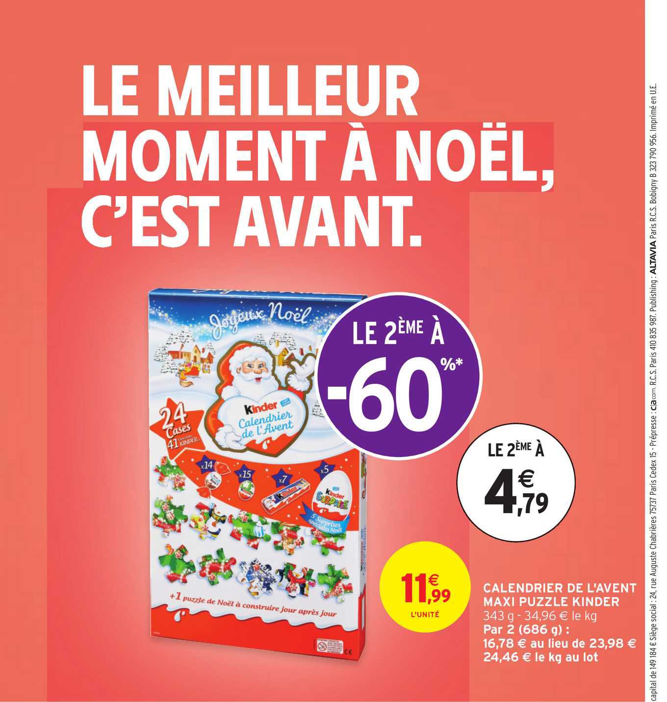 calendrier de l'avent maxi puzzle kinder le 2ème à -60%