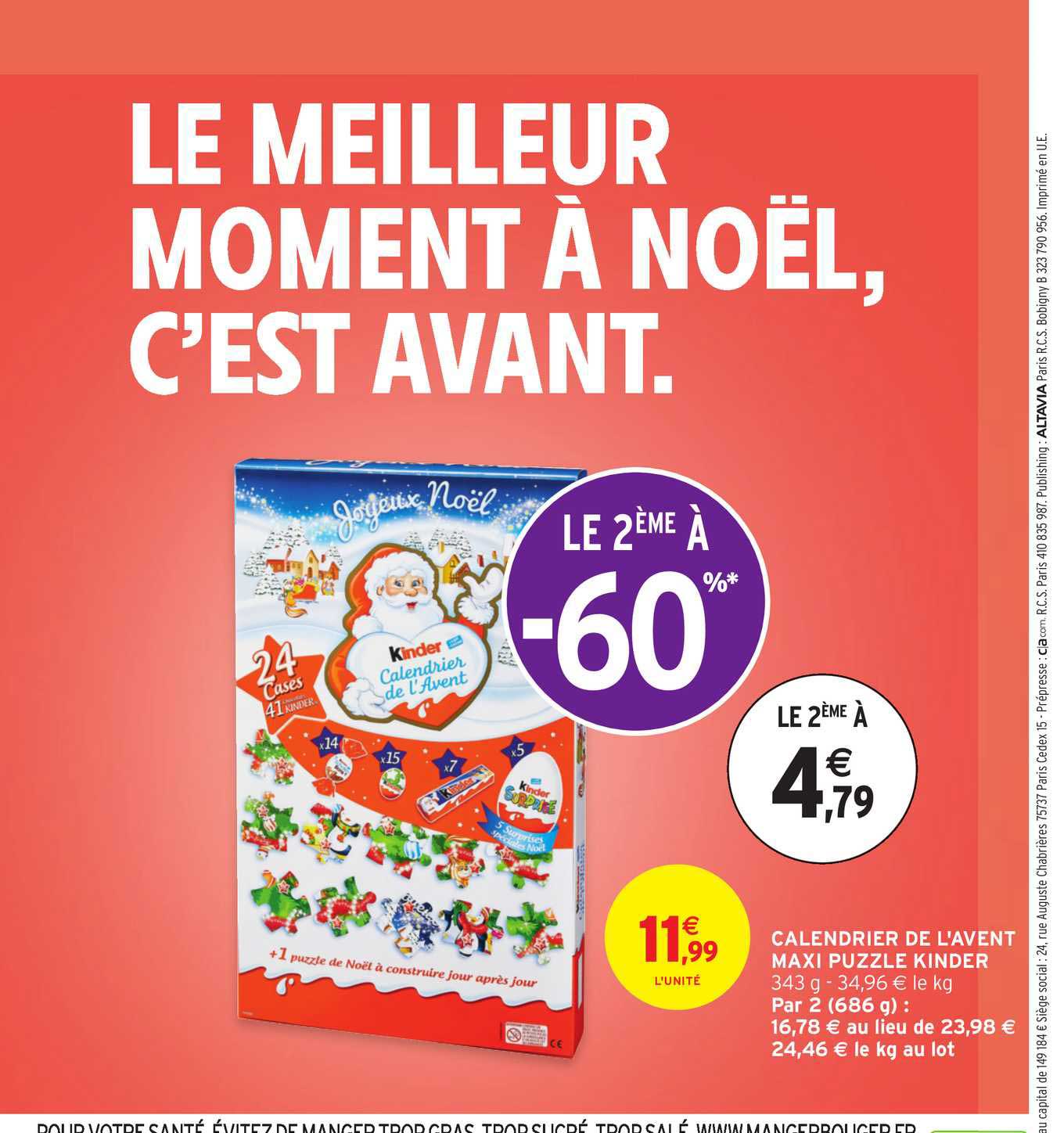 calendrier de l'avent maxi puzzle kinder le 2ème à -60%