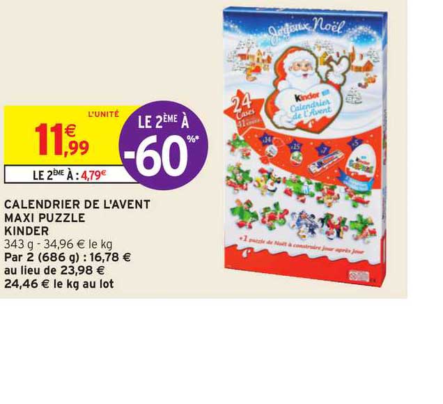 calendrier de l'avent maxi puzzle kinder le 2ème à -60%