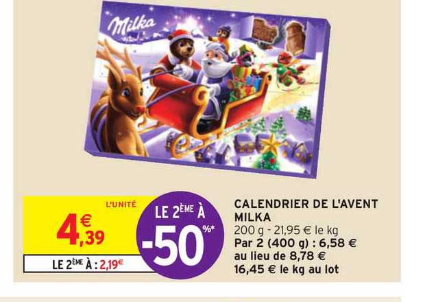 calendrier de l'avent milka le 2ème à -50%