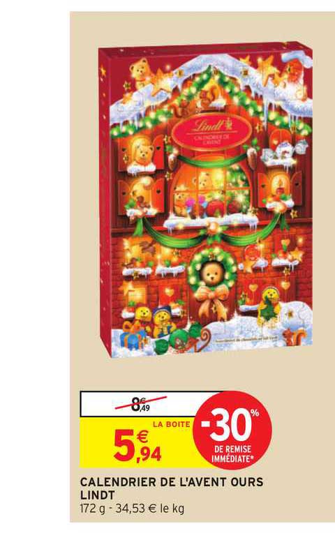 calendrier de l'avent ours lindt