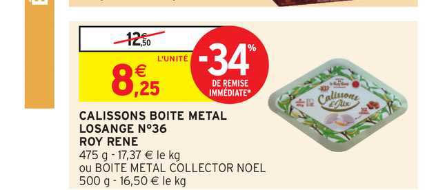 calissons boite métal losange n°36 roy rene -34% de remise immédiate