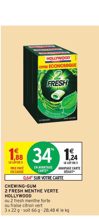 chewing-gum 2 fresh menthe verte hollywood