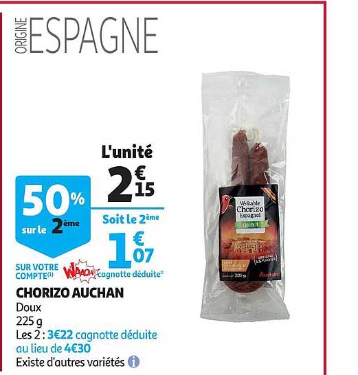 Chorizo Auchan 50% Sur Le 2ème