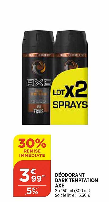 déodorant dark temptation axe 30% de remise immédiate