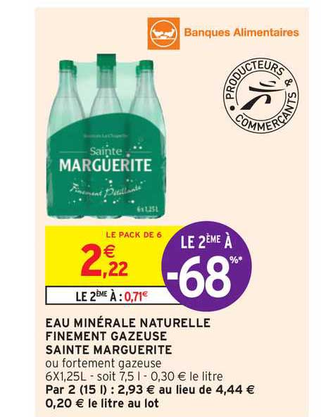 eau minérale naturelle finement gazeuse sainte marguerite le 2ème à -68%