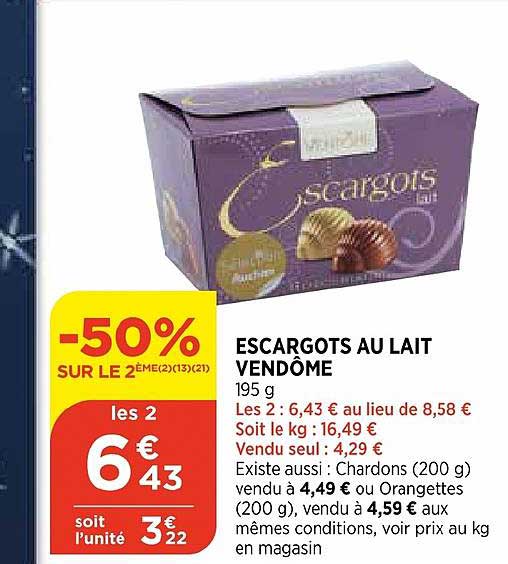 escargots au lait vendôme -50% sur le 2e