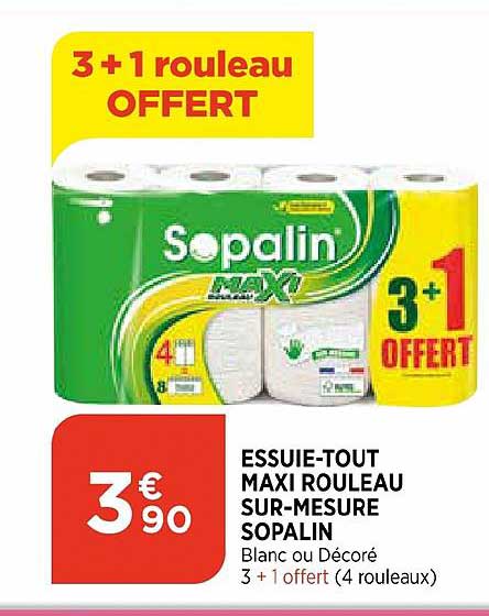 essuie tout maxi rouleau sur mesure sopalin 3+1 offert