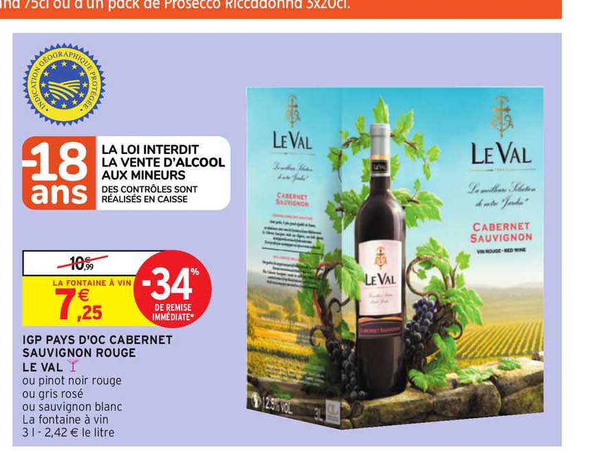 igp pays d'oc cabernet sauvignon rouge le val -34% de remise immédiate