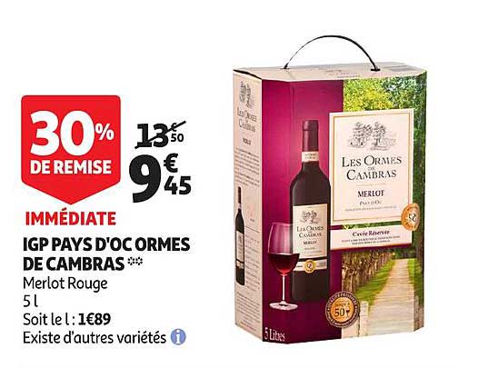 igp pays d'oc ormes de cambras 30% de remise immédiate