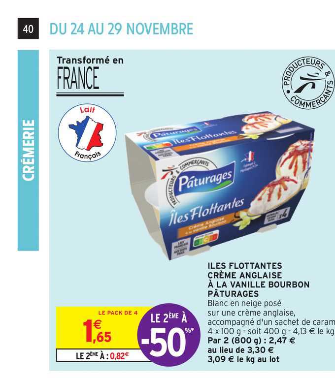 îles flottantes crème anglaise à la vanille bourbon pâturage