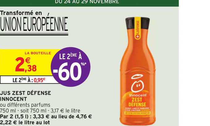 jus zest défense innocent le 2ème à -60%
