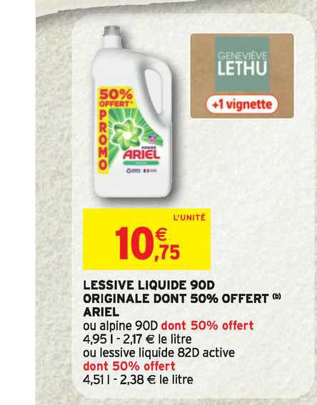 lessive liquide 90d originale dont 50% offert ariel