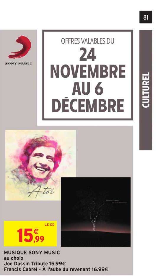 musique sony music : joe dassin trubute, francis cabrel -à l'aube du revenant