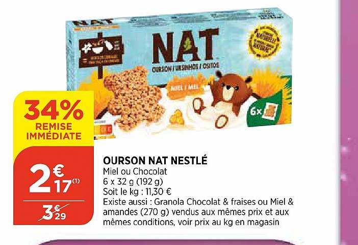ourson nat nestlé 34% de remise immédiate