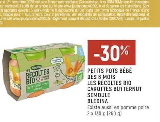 petits pots bébé dès 6 mois les récoltes bio carottes butternut semoule blédina