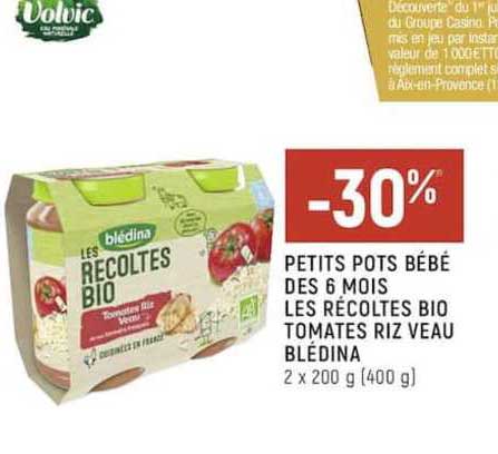 petits pots bébé dès 6 mois les récoltes bio tomates riz veau blédina
