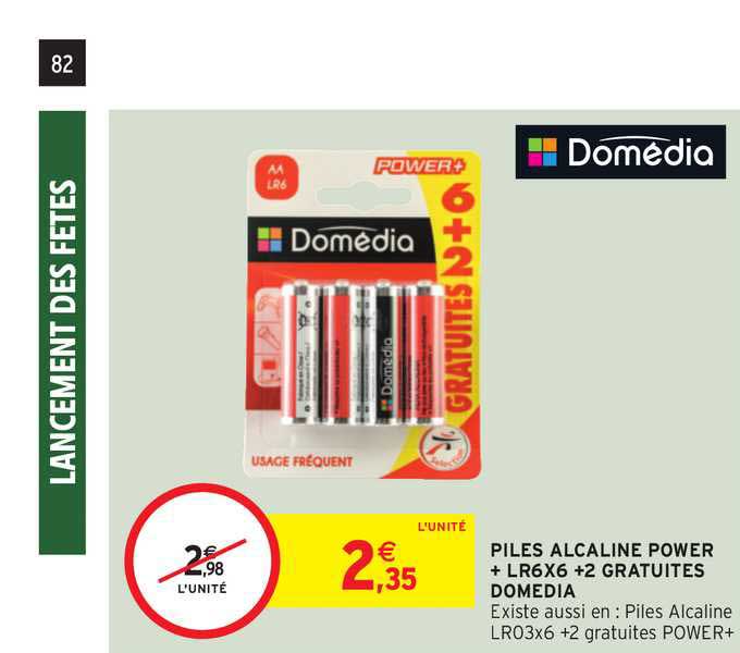 piles alcaline power + lr6x6 +2 gratuites domedia
