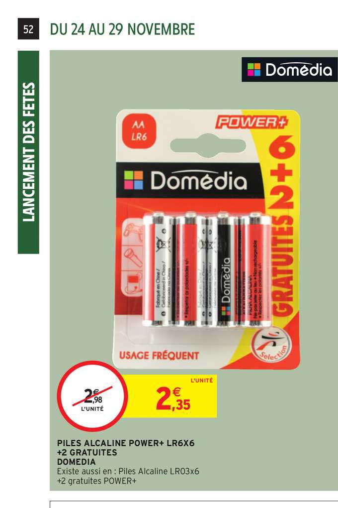 piles alcalines power+ lr6x6 +2 gratuites domédia