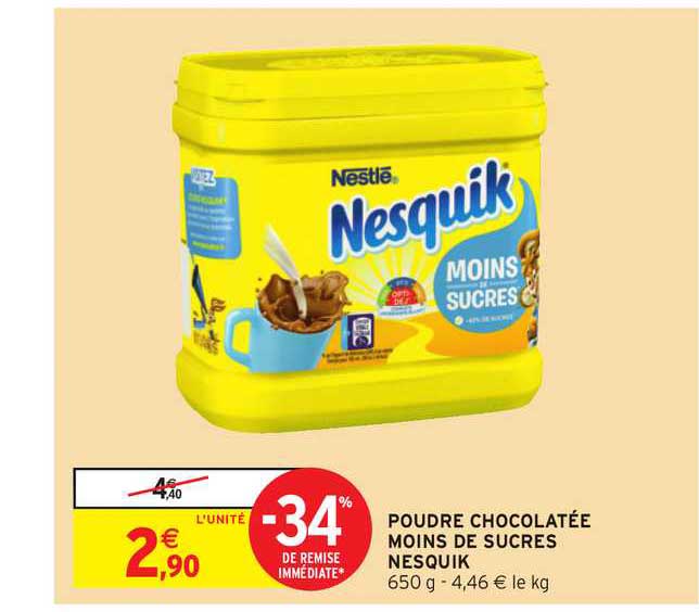 poudre chocolatée moins de sucres nesquik