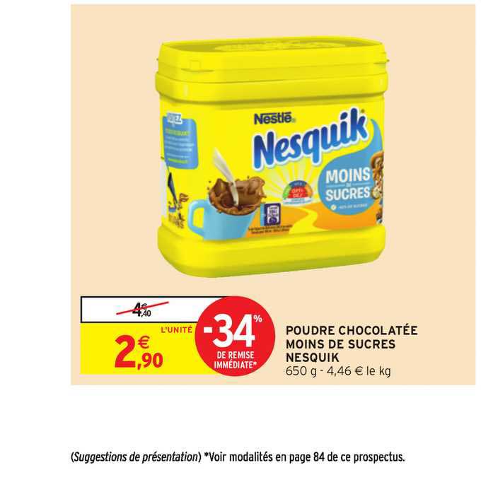poudre chocolatée moins de sucres nesquik