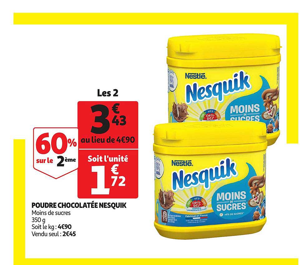 poudre chocolatée nesquik 60% sur le 2ème