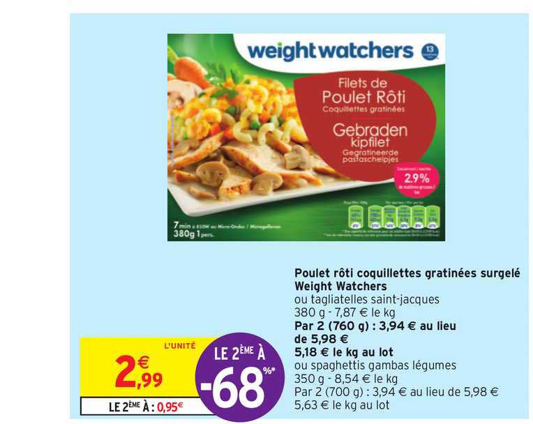 poulet rôti coquillettes gratinées surgelé weight watchers
