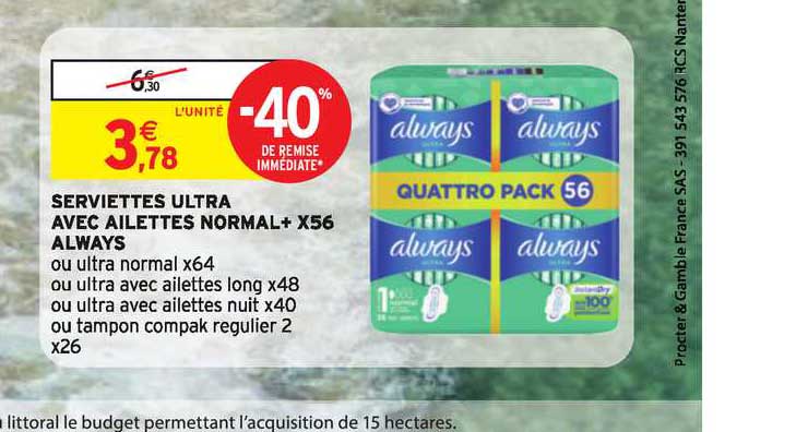 serviettes ultra avec ailette normal + x56 always