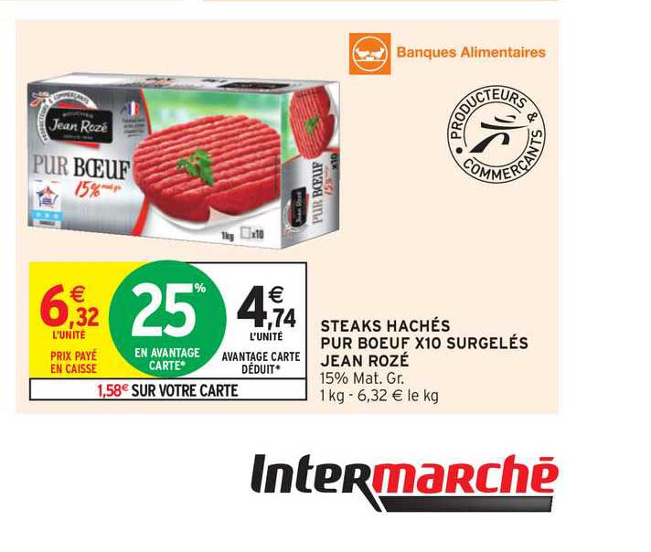 steaks hachés pur boeuf x 10 surgelés jean rozé