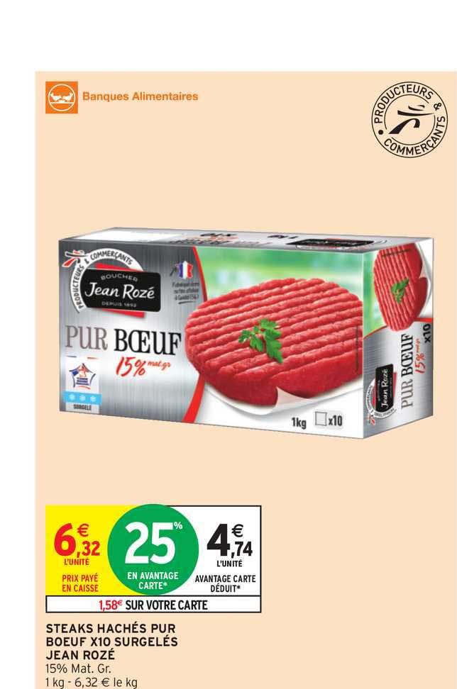 steaks hachés pur boeuf x10 surgelés jean rozé