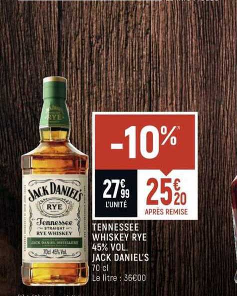 tennessee whiskey rye 45% vol. jack daniel's