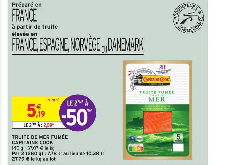 truite de mer fumée capitaine cook le 2ème à -50%