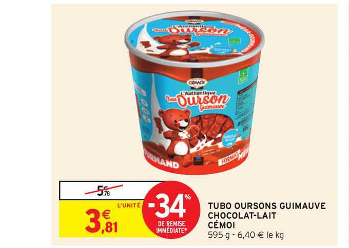 Tubo Oursons Guimauve Chocolat Lait Cémoi