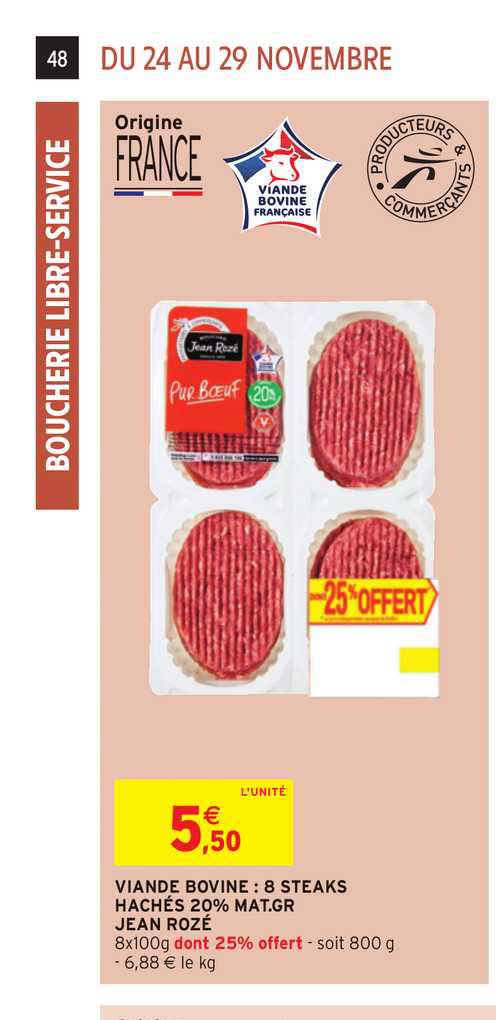 viande bovine : 8 steaks hachés 20% mat.gr jean rozé