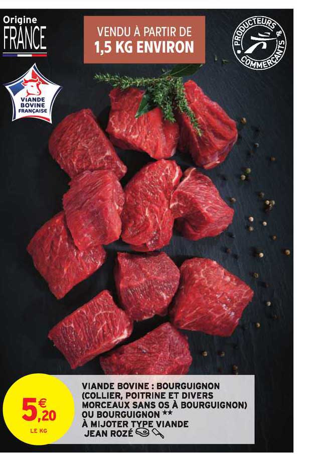 viande bovine : bourguignon ou bourguignon à mijoter type viande jean rozé