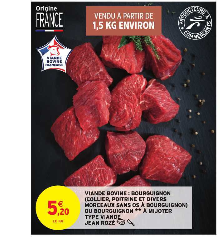 viande bovine bourguignon collier poitrine et divers morceaux sans os à bourguignon ou bourguignon à mijoter type viande jean rozé