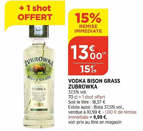 vodka bison grass zubrowka 15% de remise immédiate