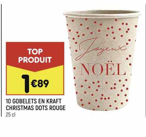 10 gobelets en kraft christmas dots rouge