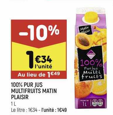 100% Pur Jus Multifruits Matin Plaisir