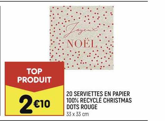 20 serviettes en papier 100% recyclé christmas dots rouge