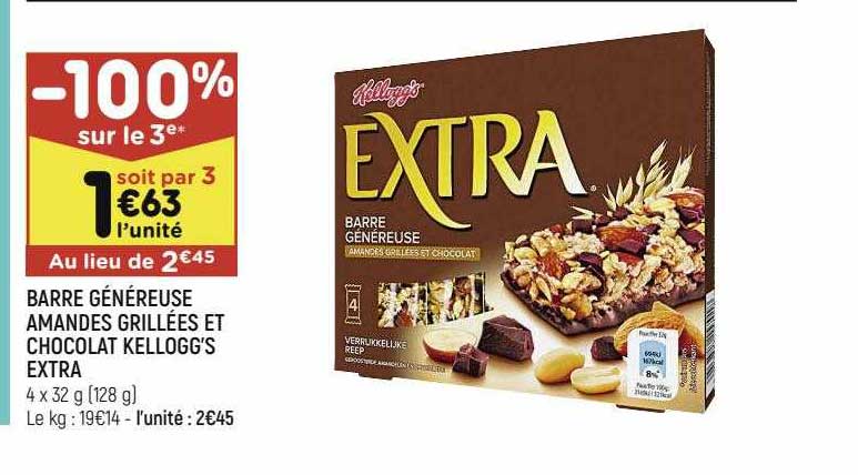 barre généreuse amandes grillées et chocolat kellogg's extra