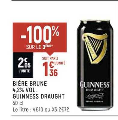 bière brune 4.2% vol. guinness draught