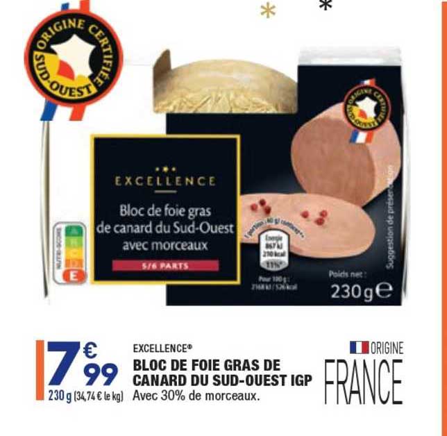 bloc de foie gras de canard du sud-ouest igp excellence