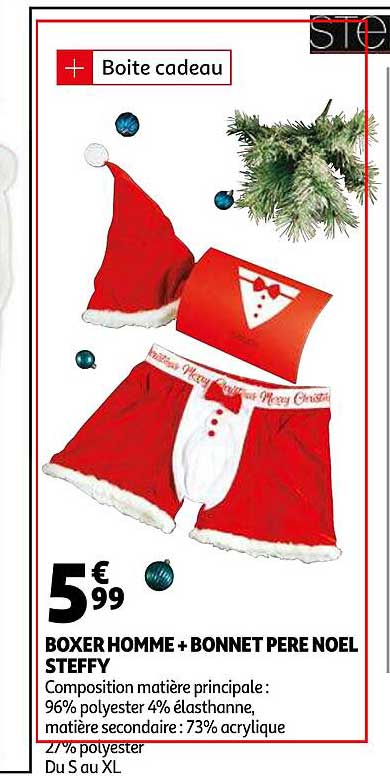 boxer homme + bonnet père noël steffy