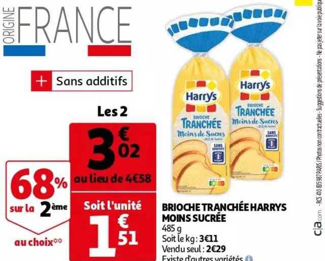brioche tranchée harrys moins sucrée