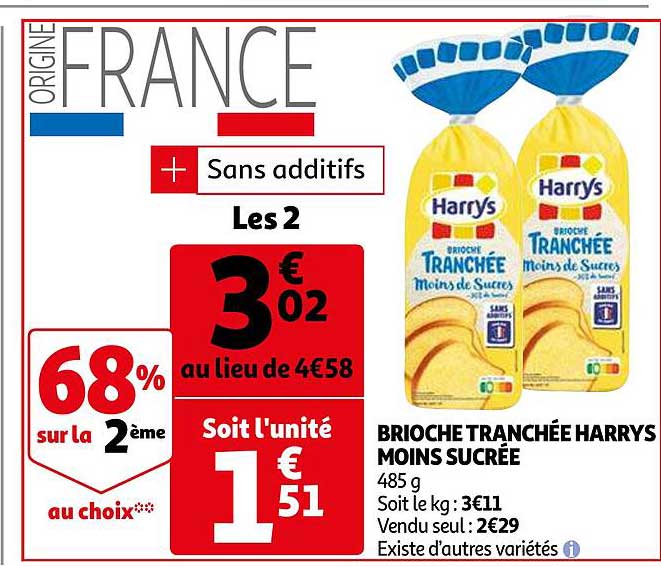 brioche tranchée harrys moins sucrée