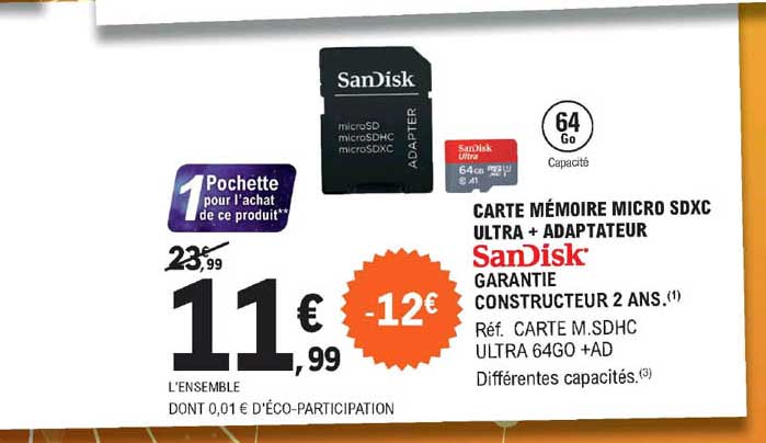 carte mémoire micro sdxc ultra + adaptateur sanDisk