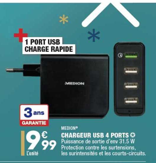 chargeur usb 4 ports medion