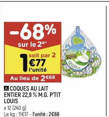 coques au lait entier 22.9% p'tit louis